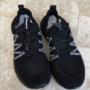 Slip-On Women's Black Mesh Water Sneakers with Reflective Accents